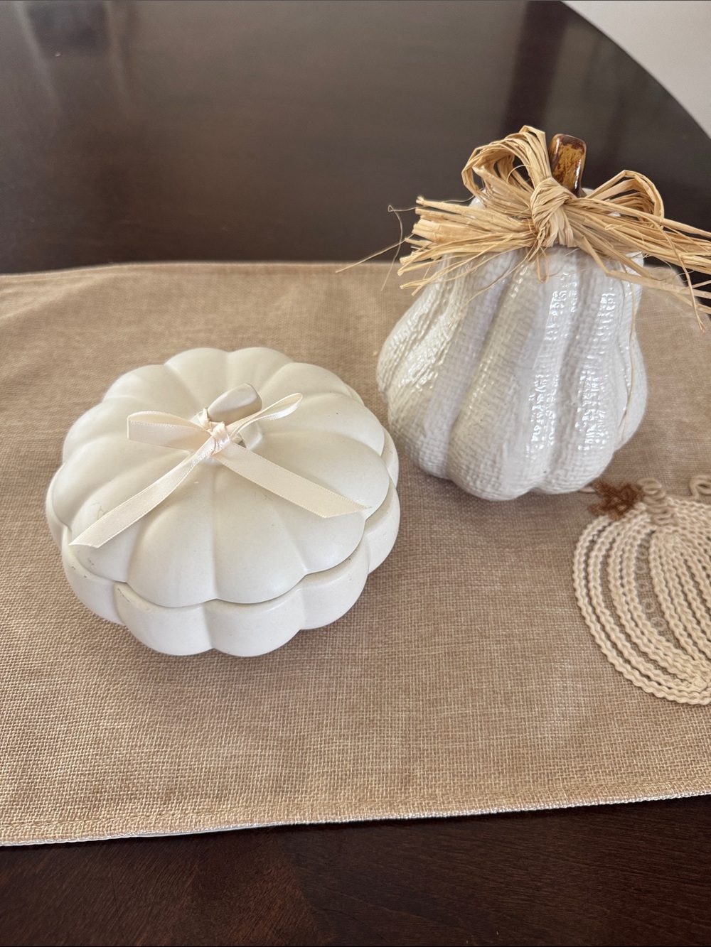 White Ceramic Pumpkin Trinket Box with Bow
White Decorative Pumpkin with Bow